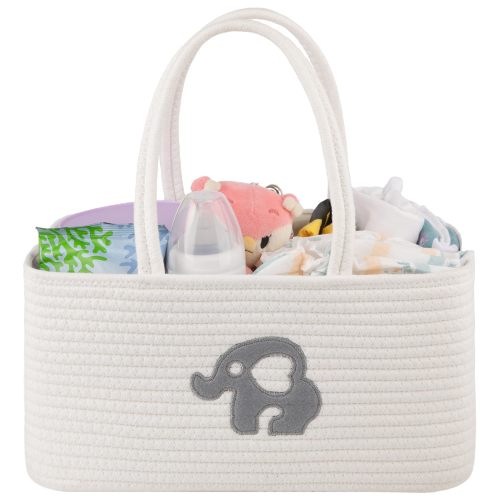 CHERISHGARD Baby Diaper Caddy, 14.17*8.66*7.09Nursery Storage Basket,Cotton Rope Basket Changing Table Caddy