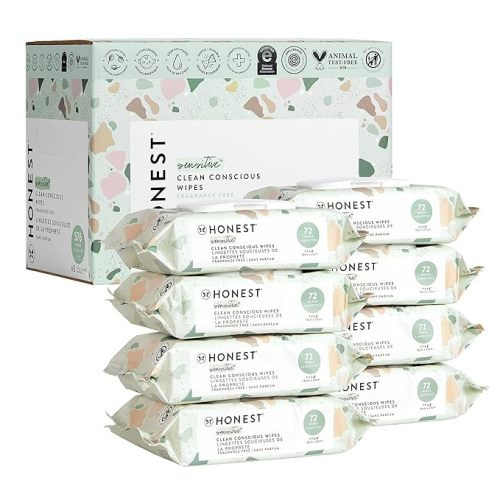 The Honest Company Clean Conscious Unscented Wipes | Over 99% Water, Compostable, Plant-Based, Baby Wipes | Hypoallergenic for Sensitive Skin, EWG Verified | Geo Mood, 576 Count - 72 Count (Pack of 8)