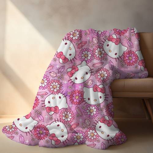 Personalized Pink anime cat Blanket custom name blanket for toddlers kids and adults kawaii cat blanket