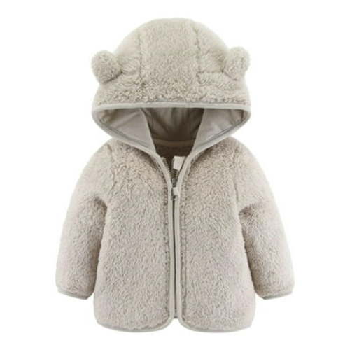 skpabo Toddler Girls Boys Cute Jacket Bear Ear Hoodie Sweater Zip Up Teddy Fuzzy Warm Coat Baby Winter Outwear Clothes Beige 0-6 Months