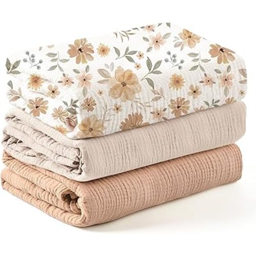 Konssy 3 Pack Muslin Swaddle Blankets for Unisex, Newborn Receiving Blanket, Large 47 x 47 inches, Soft Breathable Muslin Baby Swaddles for Boys & Girls