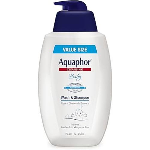 Aquaphor Baby Wash and Shampoo, Unscented Baby Shampoo and Wash, 25.4 Fl Oz Pump Bottle