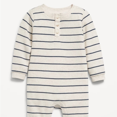 Long-Sleeve Thermal-Knit Henley One-Piece for Baby