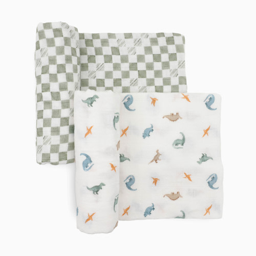 Little Unicorn Organic Cotton Muslin Swaddle Blanket 2 Pack - Little Dino