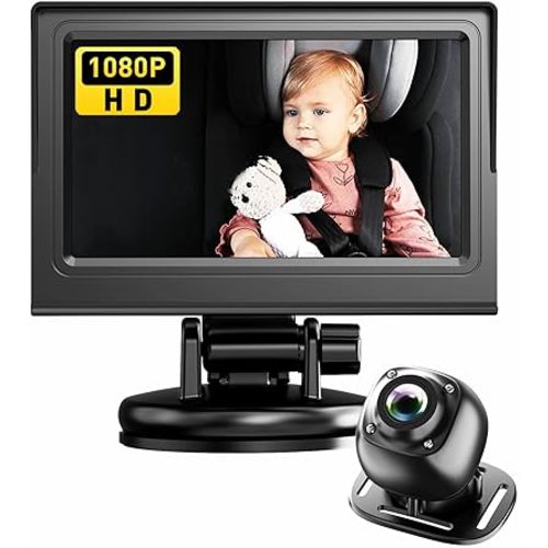 Baby Car Camera，4.3" HD Night Vision Function Car Mirror Display，360 Rotation Rear Facing Baby Monitor with Camera Night Vision，Wide Clear View，Easily Observe The Baby's Move(Black)