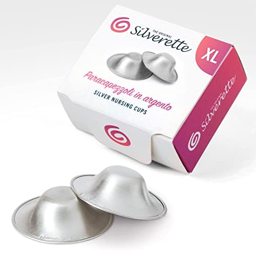 SILVERETTE® The Original Silver Nursing Cups, Nipple Covers for Breastfeeding Essentials, Pure 925 Silver Nipple Shields for Breastfeeding Newborn, Lightweight Nursing Cups, XL Size