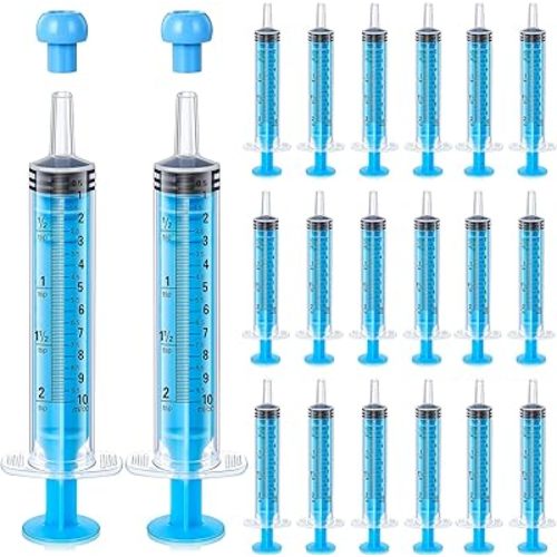 TrelaCo 20 Pack 10ml Oral Syringes with Cap for Liquid Plastic Syringe Without Needle Colored Measuring Dispensing Tools Individually Sealed for Pets Feeding(Blue)