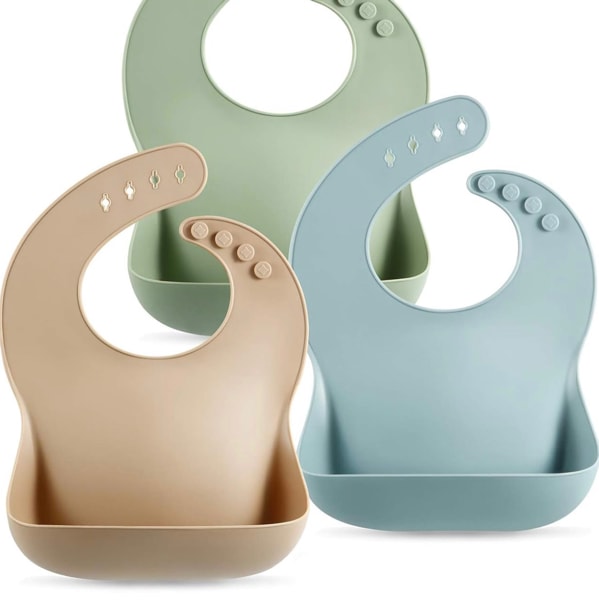 PandaEar Set of 3 Silicone Baby Bibs Waterproof, Soft, Unisex, 10-72 Months