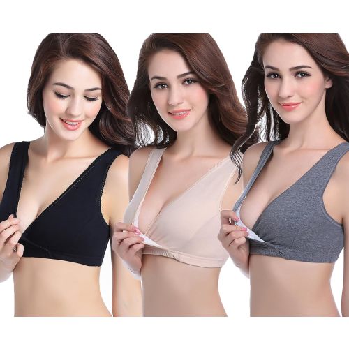 CAKYE 3 Pack Maternity Nursing Sleep Bra Breastfeeding Cotton Bralette