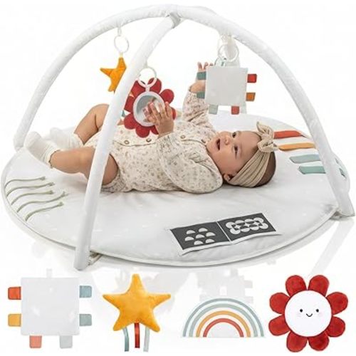 Beautiful Baby Play Gym and Tummy Time Mat - Soft Cotton Mat with 4 Cute Toys & Cards Creates The Perfect Activity Area for Your Girl/Boy - Stylish Infant Floor Playmat for Any Playroom Decor