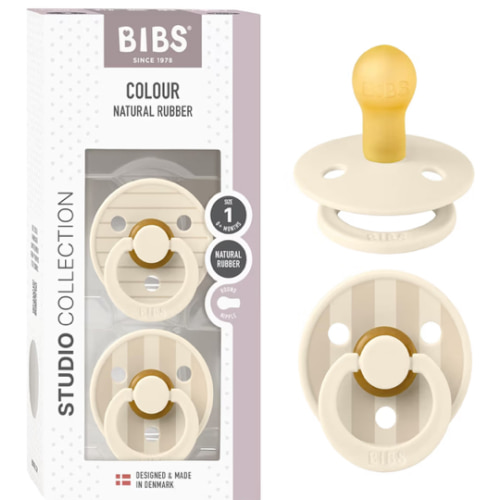 BIBS Pacifiers - Colour Studio 2 Pack | Round Nipple Baby Pacifier | BPA Free Natural Rubber Latex Soother | Made in Denmark | Size 0+ Months | Pin Ivory Vanilla