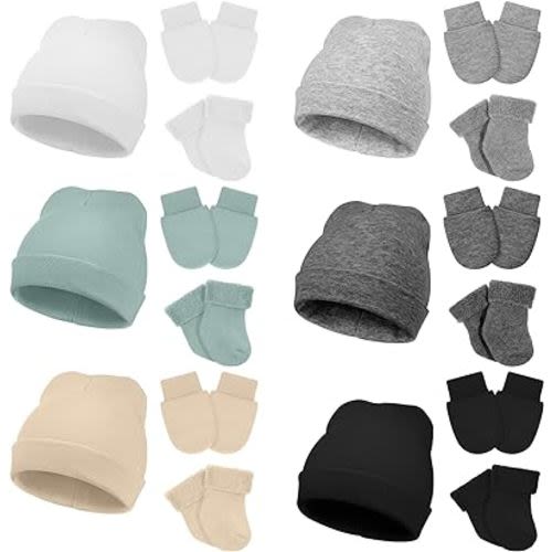 Toulite 6 Pack Preemie Hats Mittens and Socks Set Cotton Preemie Beanie Hat Socks and No Scratch Mittens
