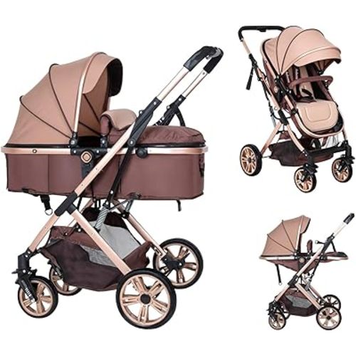 Baby Stroller Newborn Foldable Pushchair with Adjustable Canopy Folding High Landscape Infant Carriage, Anti-Shock Toddler Pushchair