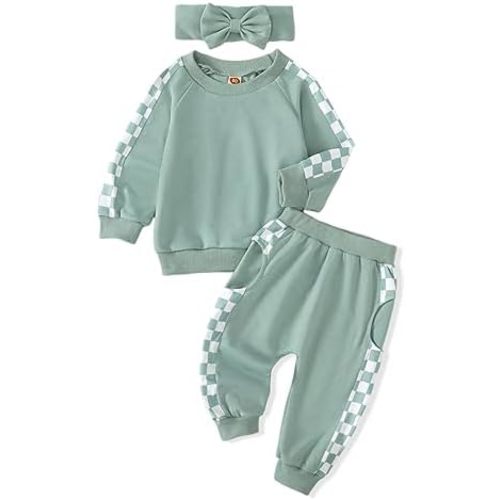 AMAWMW Infant Baby Girl Clothes Long Sleeve Loose Sweatshirts Pockets Pants Headband Outfits Fall Winter Spring Gift