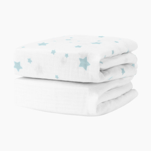 2-Pack Organic Cotton Breathable Crib Sheets - Stardust In Moonstone Mist + Solid White