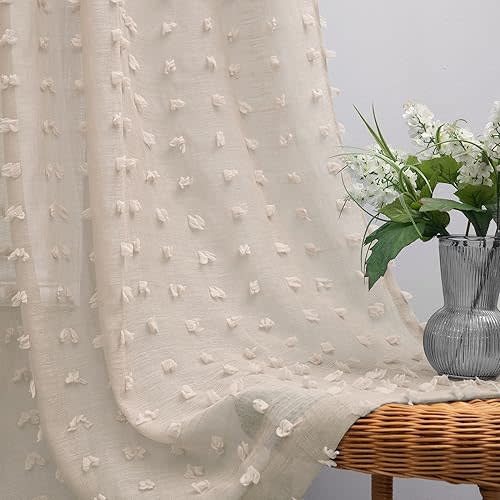 KOUFALL Warm Taupe Sheer Curtains 84 Inch Length for Bedroom 2 Panels Set Winter Decorative Boho Earth Tone Curtains for Nursery Bedroom Tan Khaki