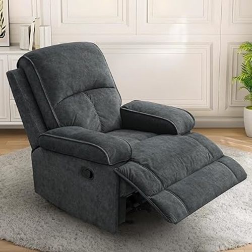 Nursery Rocking Chairs,Velvet Rocker Recliner Nursing Chair,Oversized Nursery Recliner Glider Chair with Extra Wide Footrest for Breastfeeding,Dark Grey