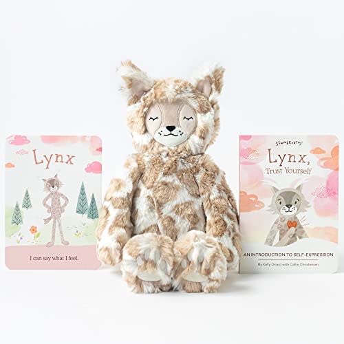 Slumberkins 14" Lynx Kin, Affirmation Card & Storybook Set | Promotes Self-Expression, Mindfulness & Boundaries | Social Emotional Development | Soft Plush Animal Gift Set for Toddlers & Preschoolers