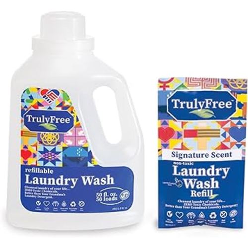 Truly Free Laundry Detergent for Sensitive Skin | Gentle & Safe for Baby Clothes | Plant-Based | Easy to Dissolve to Create a Liquid| Include 1 Refillable Bottle| Signature Scent (50 Loads)