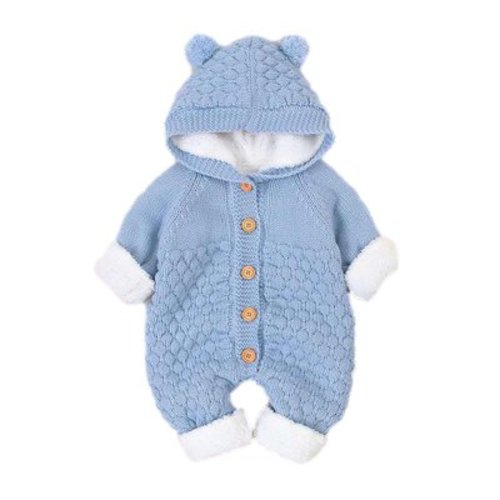 Fesfesfes Newborn Baby Girls Boys Winter Warm Coat Knit Outwear Hooded Jumpsuit On Sale