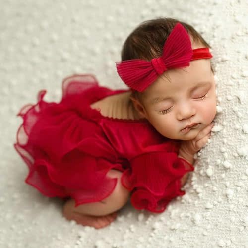 Newborn Photography Outfits Girl Baby Photo Props Lace Romper + Headband, Baby Shower Gifts Girl 0-3 Months