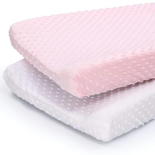 The Peanutshell Baby Girl Changing Pad Covers Set of 2 - Ultra Soft Baby Cover – Fits Standard Changing Table Pads, Durable, Machine Washable Sheets - Pink & White Minky