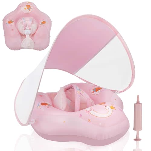Loowarts Baby Float with Canopy,Infant Pool Float with Safety Seat,Baby Swimming Float & Swim Float & Water Float UPF50+ UV Protection for Toddler from 3 to 36 Months.(S:3-12 Month/L:6-36 Month)