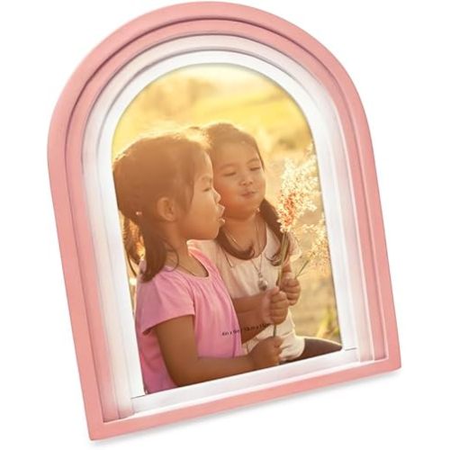 Isaac Jacobs 4x6 Vertical Pink Arc Resin Picture Frame with Gradient Design, Decorative Photo Frame, Tabletop & Wall Display, Hanging Display & Home Decor (4x6 Vertical, Pink)