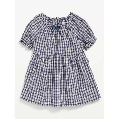 Short-Sleeve Plaid Swing Dress for Baby