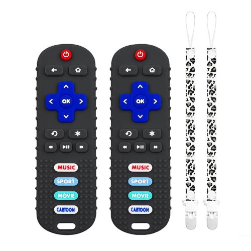 2 Pack Remote Control Shape Teether for Baby,Babies Toy, TV Remote Control,Silicone Remote Control Teething Toys