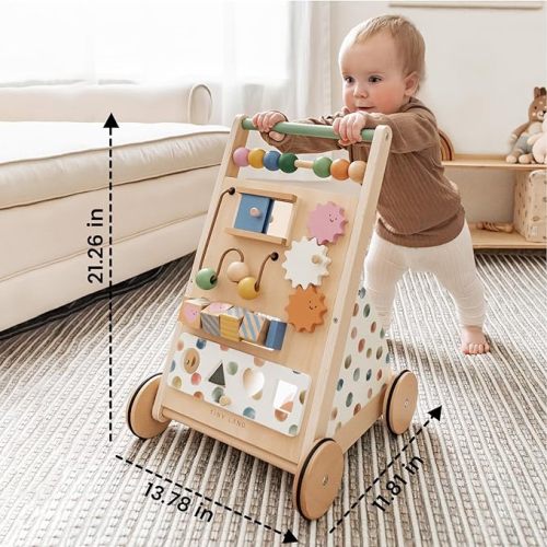 Tiny Land Wooden Baby Walker, Baby Push Walker, Montessori Walker Toy, Adjustable Speed Baby Walker for Boys and Girls, Baby Activity Center, Push Toys for Kids Development