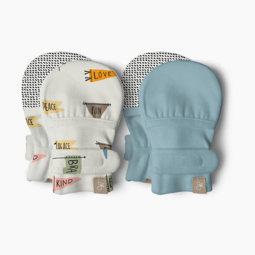 Goumi Kids Stay on Baby Mitts (2 Pack) - Affirmations + Poolside, 0-3 M