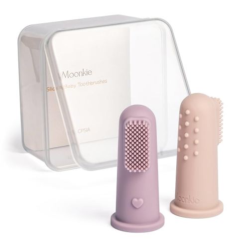Moonkie Baby Toothbrush Finger Toothbrush Oral Cleaner Kit for 3 Months +, 2 Pcs Small (Blush/Pale Mauve)