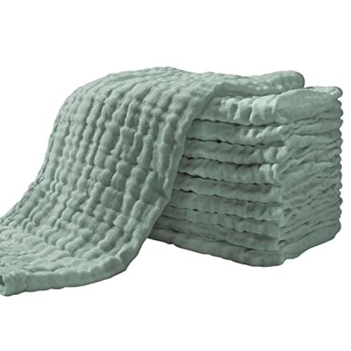 Burp Cloths for Baby 10 Pack 100% Cotton Baby Washcloths for Boys Girls Large 20''X10'' Super Soft and Absorbent Dark Green