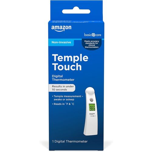 Amazon Basic Care Temple Touch Digital Thermometer, Instant Read, Easy to Use, Fast Accurate, White