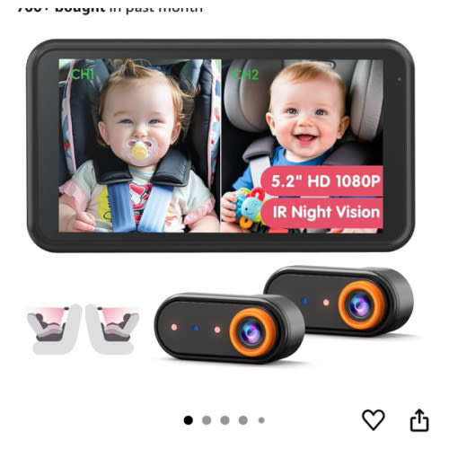BM2 PRO Dual Baby Car Camera, 5.2" 1080P HD Display for Rear-Facing Car Seats, IR Night Vision, Anti-Shake Mount, Easy Install – Ideal for Parents with 2 Kids and Pets