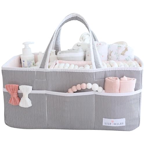 Lily Miles Baby Diaper Caddy Organizer - Girl Nursery Storage Basket Bin - Baby Item - Baby Organizers and Storage - Pink Blush, Large