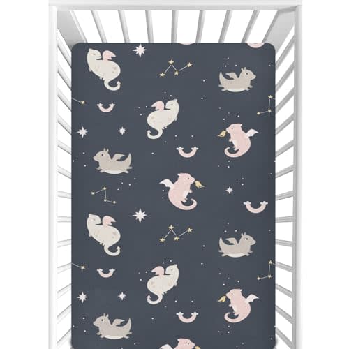CaTaKu Cute Dragon Space Crib Sheets for Girls Boys,Baby Crib Fitted Sheets for Mini Crib and Toddler Mattress, Soft Baby Nursery Bed Sheets Neutral 28"x 52"