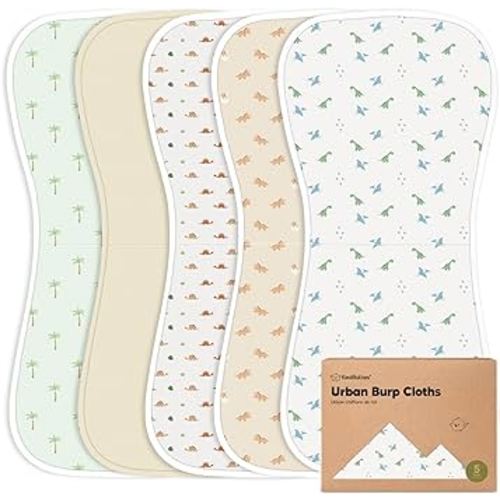 Organic Burp Cloths for Baby Boys and Girls - 5-Pack Ultra Absorbent Burping Cloth, Burp Clothes, Newborn Towel, Milk Spit Up Rags, Burpy Cloth Bib for Unisex, Boy, Girl, Burping Rags (Roarsome)