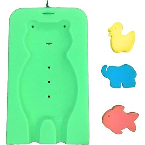 ReignDrop Baby Bath Sponge Mat for Tub – Safe Fun Sponge Bath Mat, Toys for Newborns – Toddler Bathing Cushion Insert with Inbuilt Drying Hanger – Bath Time Rest and Support for Sink (Large Frog)