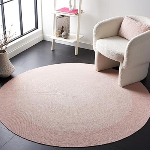 SAFAVIEH Cape Cod Collection Area Rug - 3' Round, Pink, Handmade Braided Cotton, Ideal for High Traffic Areas in Living Room, Bedroom (CAP242U)