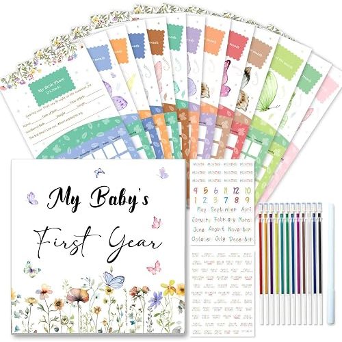 Wildflower Baby’s First Year Calendar with Stickers,Birth Month Flower Chart,Baby Shower Decorations,Baby Milestone Calendar,Floral Babies First Year Tracker,Flower Themed Keepsake for Baby Girls