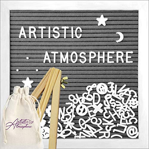 Felt Letter Board with Letters Set and Stand - 10x10 Inch, Dark Gray Color, 340 White Characters and Emoji with Bag - Pregnancy Must Haves, Perfect for a Baby Annoucement! (White/Gray)