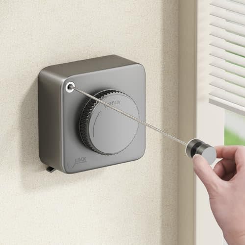 MUSTORN Retractable Clothesline Indoor, Non-Sagging Outdoor Clothes Line Retracting Heavy Duty Clothes Drying Laundry Line Wall Mounted Stainless Steel Line-15.1 Feets(Grey)
