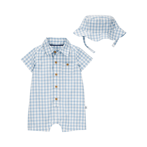 Baby 2-Piece Gingham Romper & Hat Set -Blue - Carter's | Carter's