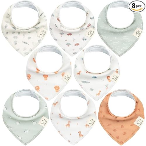 8-Pack Organic Baby Bandana Bibs for Boys, Girls - Super Absorbent Triangle Baby Bibs for Drooling and Teething Infant, 100% Cotton Extra Soft for Newborn, Infant 0-36 Months (Wilderness)
