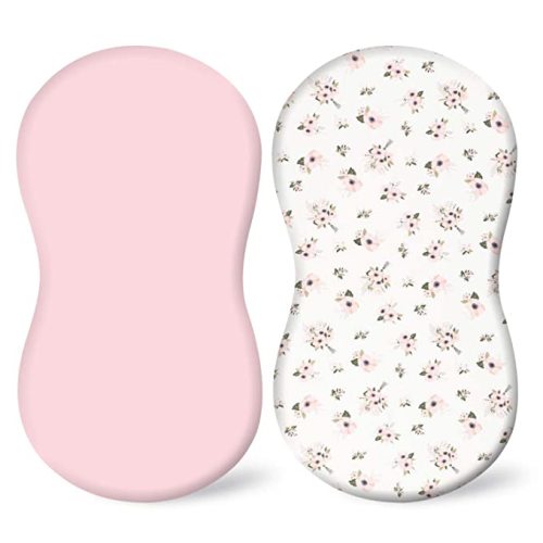 TILLYOU Cotton Fitted Bassinet Sheets for Baby Boy Girl, Fit for Halo Bassinet Swivel Sleeper, Adapt to Hourglass Bassinet Mattress Sheet, 2 Pack Floral & Pink - Lt Pink & Floral