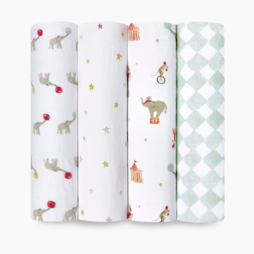 Aden + Anais Essentials Cotton Muslin Swaddles (4 Pack) - Elephant Circus