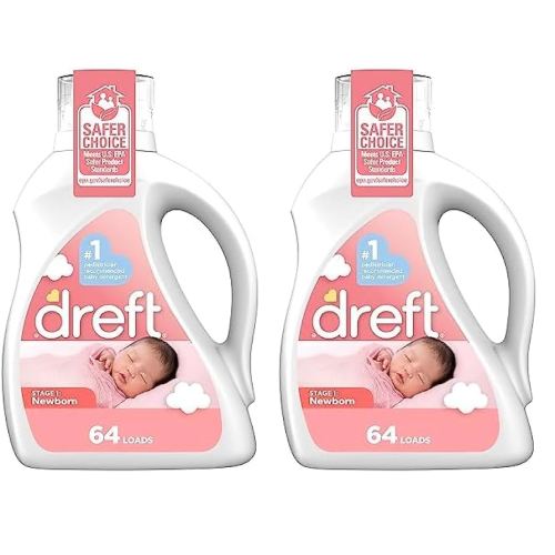 Dreft Stage 1: Newborn Hypoallergenic Liquid Baby Laundry Detergent (HE), Natural for Baby, Newborn, or Infant, 100 Ounces (64 loads) (Pack of 2)