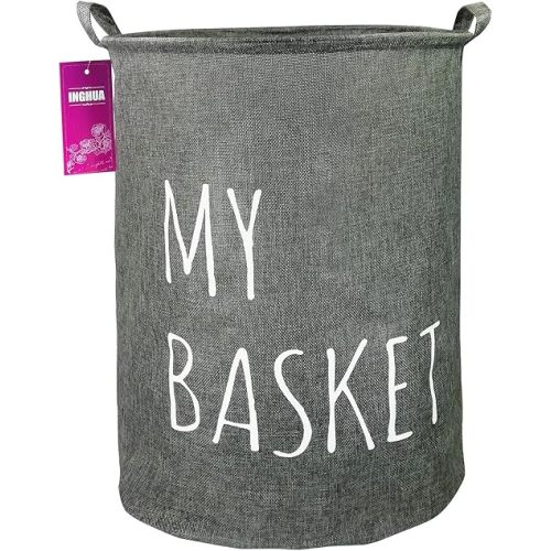 Laundry Hamper Large Canvas Fabric Lightweight Storage Basket/Toy Organizer/Dirty Clothes Collapsible Waterproof for College Dorms, Boys and Girls Bedroom,Bathroom(grey basket)